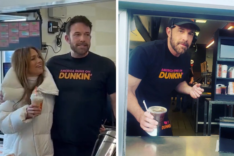 Jennifer Lopez e Ben Affleck foram flagrados recebendo clientes em loja de donuts.