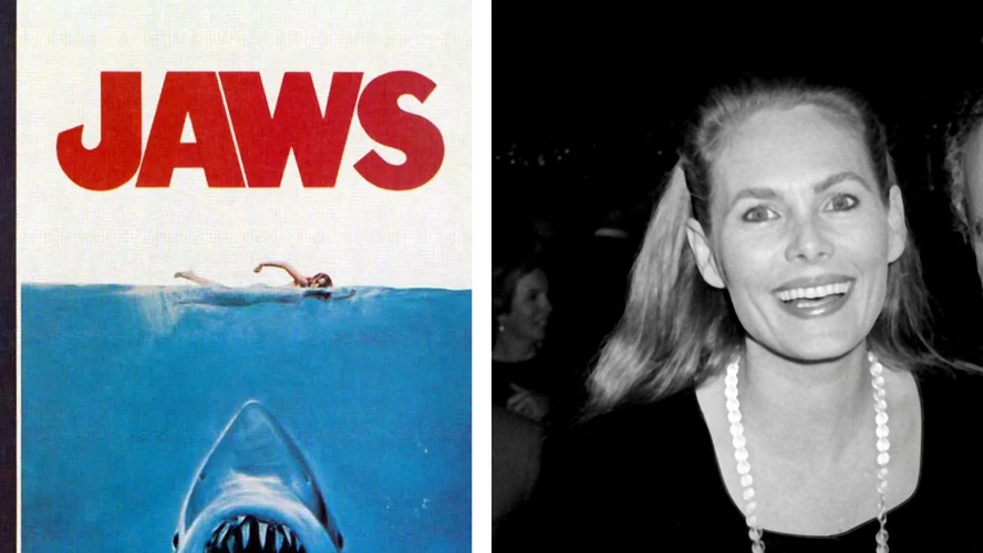Poster de 'Tubarão' e a modelo Allison Maher Stern