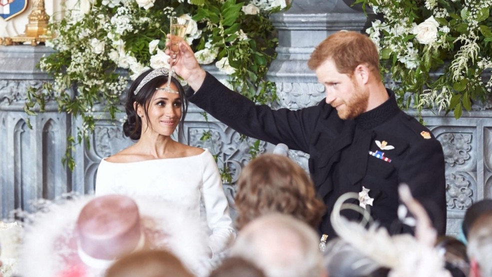 O Príncipe Harry e Meghan Markle no dia do casamento deles — Foto: Reprodução/Instagram/Chris Allerton
