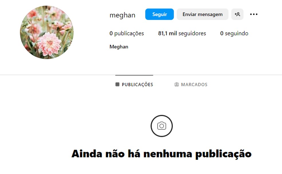 Suposta nova página de perfil de Meghan Markle no Instagram — Foto: reprodução