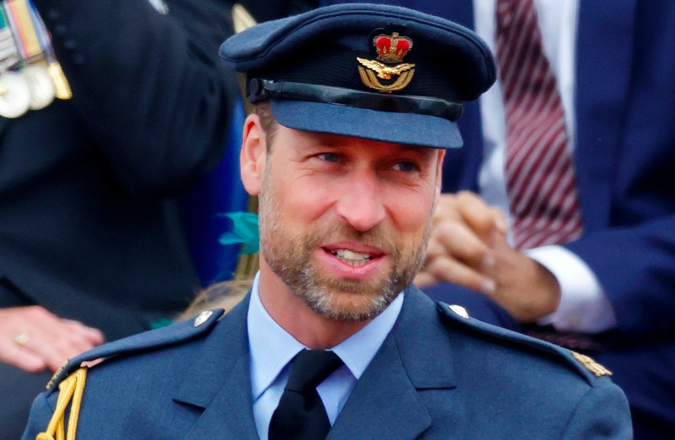 O Príncipe William durante a parada militar celebrando o aniversário de 80 anos do fim da Segunda Guerra Mundial (1939-1945) — Foto: Getty Images