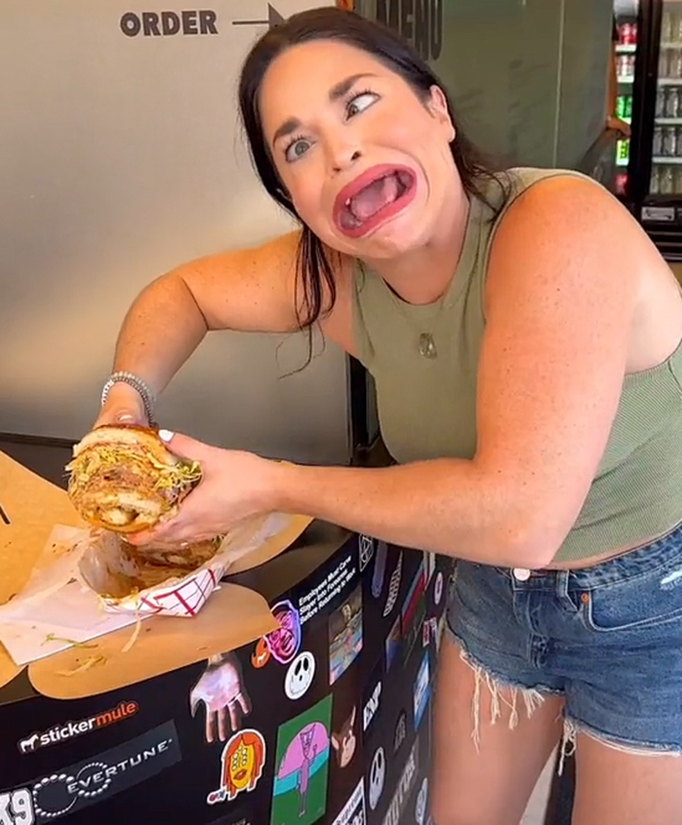 A norte-americana Samantha Ramsdell &eacute; dona da maior boca do mundo, segundo o Guinness em 2021 &mdash; Foto: Reprodu&ccedil;&atilde;o/TikTok
