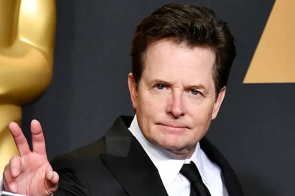 O ator Michael J. Fox em rara aparição no tapete vermelho do Oscar — Foto: Getty Images
