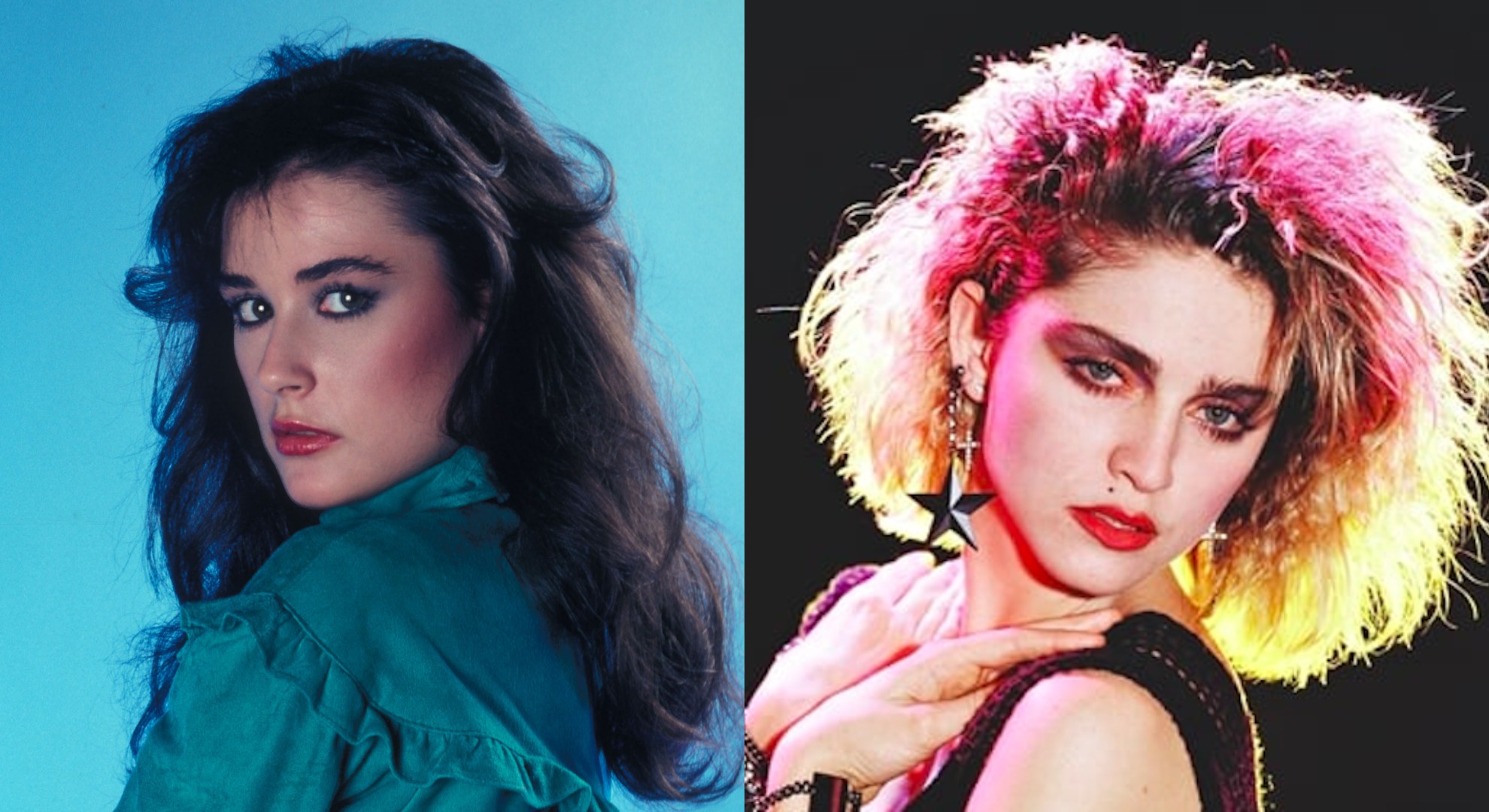 Demi Moore em pose clássica remetendo aos seus trabalhos memoráveis no cinema