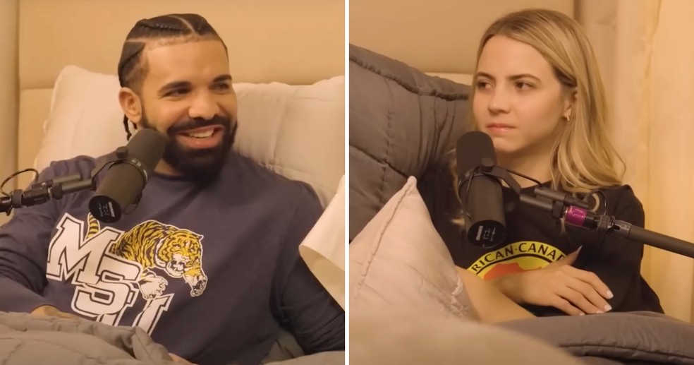 Drake na entrevista com Bobbi Althoff — Foto: Reprodução/YouTube