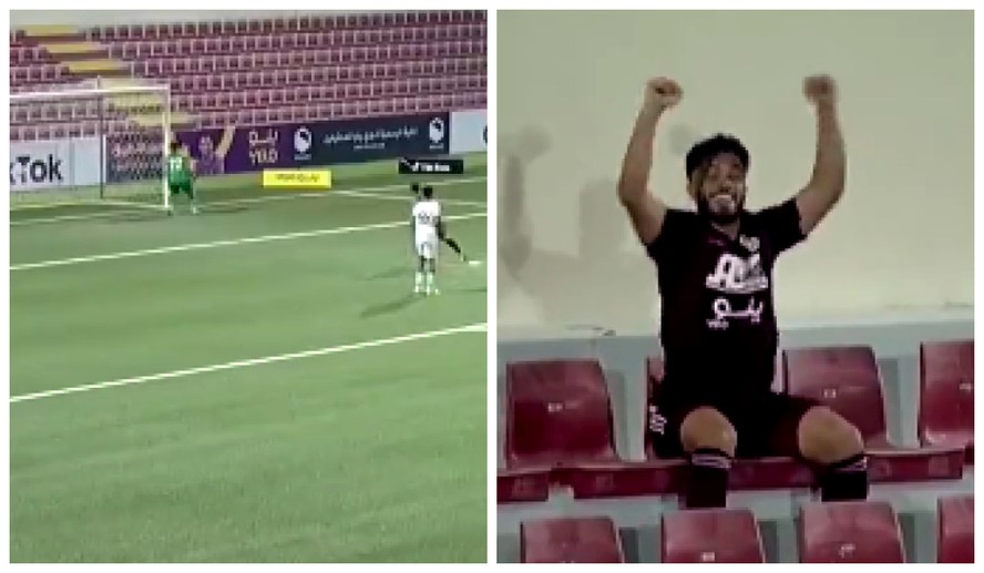 Morato comemorando o próprio gol em partida da Segunda Divisão do Campeonato da Arábia Saudita