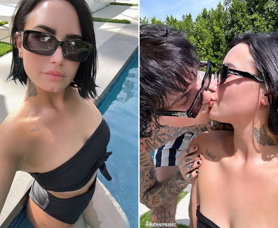 Demi Lovato curtindo um sábado na piscina ao lado do namorado, Jordan Lutes