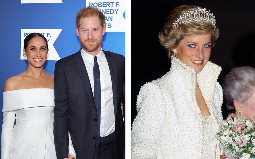 Meghan Markle e o príncipe Harry e a princesa Diana