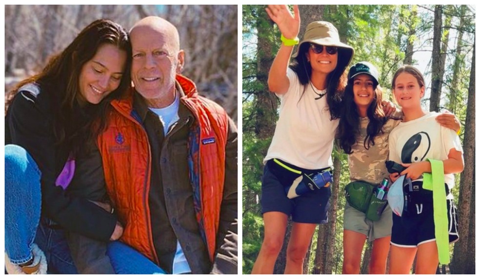 A modelo Emma Heming Willis com o marido, o ator Bruce Willis, e as duas filhas do casal  Foto: Instagram
