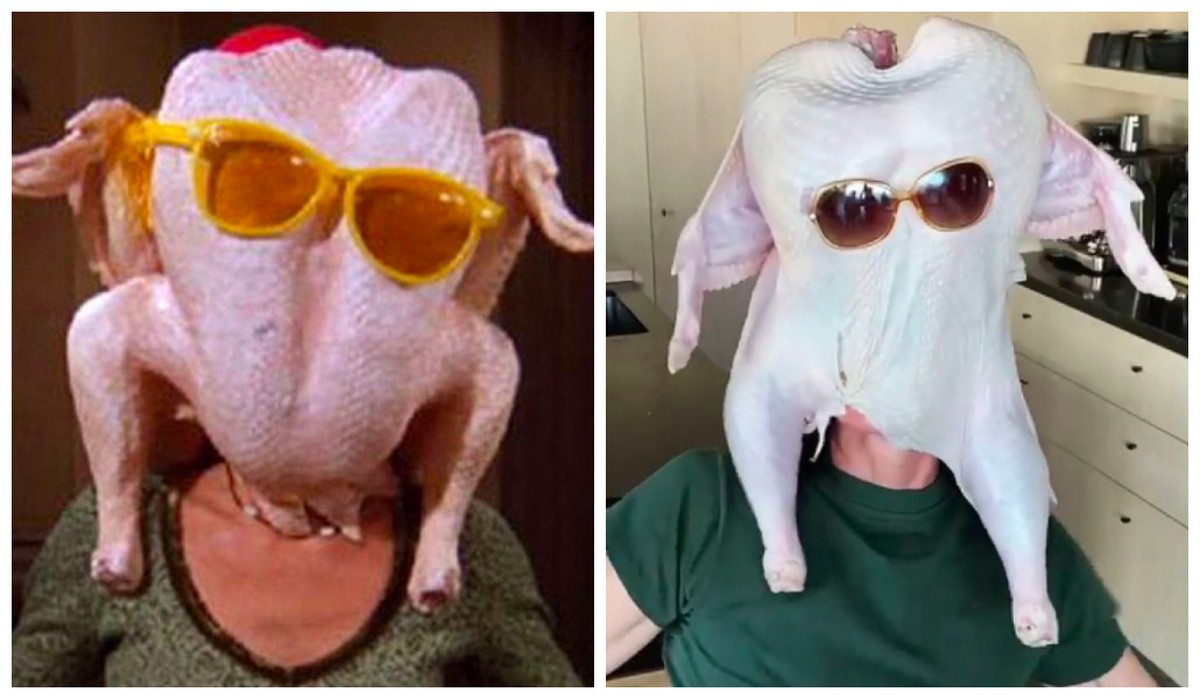 Courteney Cox revive cena de ‘Friends’ com peru na cabeça ao lado de Matthew Perry em Ação de Graças | Séries