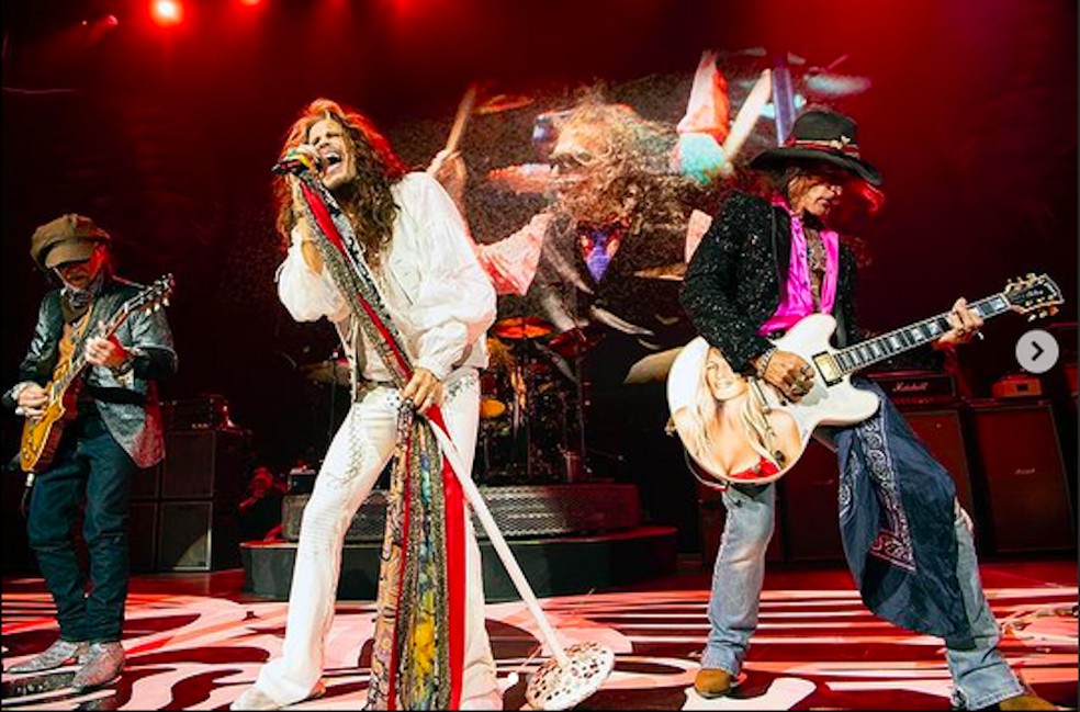 O músico Steven Tyler e seus colegas de Aerosmith — Foto: Instagram