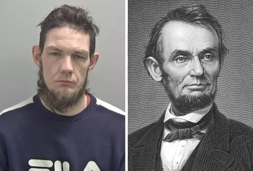 A foto do criminoso Sam Proctor (esquerdo) viralizou nas redes sociais por comparações com famosos como o ex-presidente dos EUA Abraham Lincoln