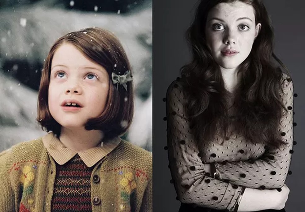 Georgie Henley: antes (em 'Crônicas de Nárnia') e depois — Foto: Divulgação; Twitter