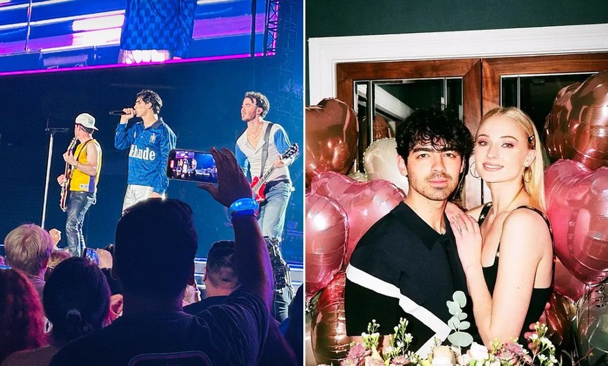Show do Jonas Brothers em Los Angeles (esquerda) foi a primeira ocasião em que Joe Jonas falou publicamente sobre o divórcio de Sophie Turner