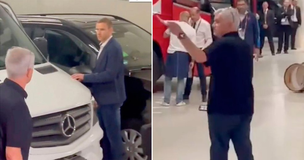 Técnico José Mourinho ataca árbitro em estacionamento após a final da Europa League — Foto: reprodução/Twitter