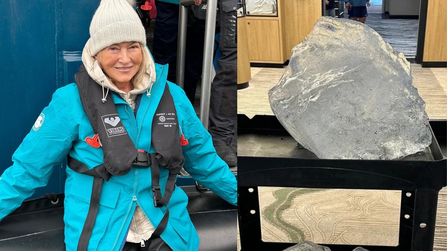 A apresentadora Martha Stewart e um pedaço de um iceberg