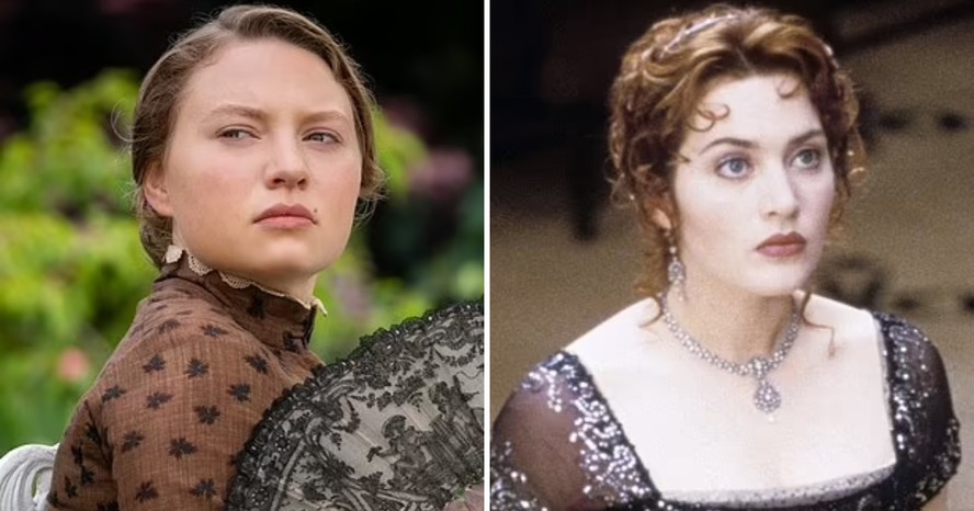 Mia Threapleton em 'The Buccaneers' (2023); Kate Winslet em 'Titanic' (1997)
