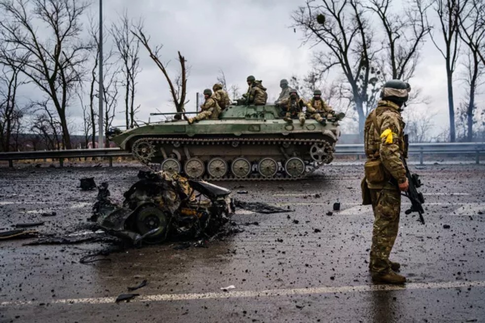Retrato da guerra entre Rússia e Ucrânia. Foto de 3 de março de 2022 — Foto: Getty Images