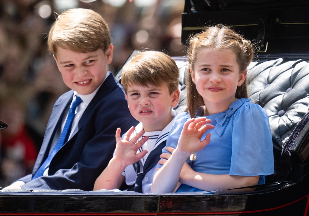 Os três filhos do Príncipe William com a Princesa Kate Middleton: Príncipe George, Príncipe Louis e Princesa Charlotte — Foto: Getty Images
