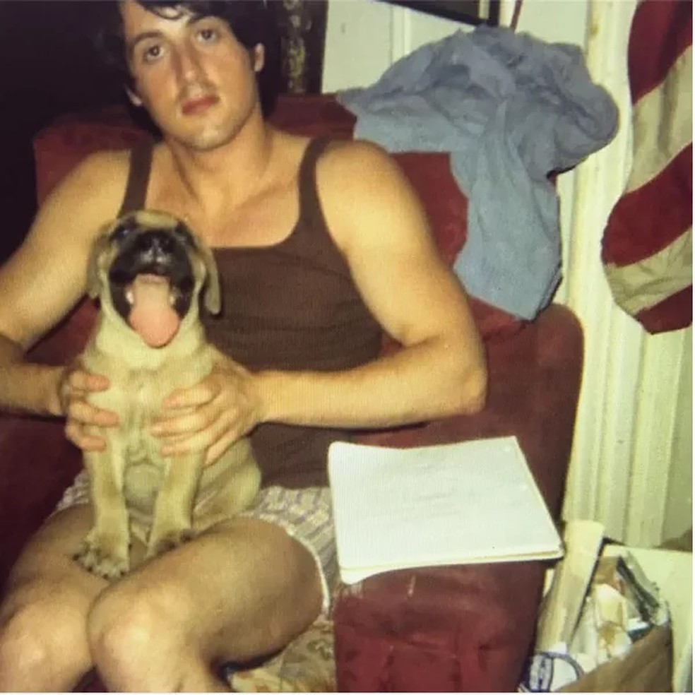 Sylvester Stallone com Butkus, seu antigo cachorro — Foto: Instagram