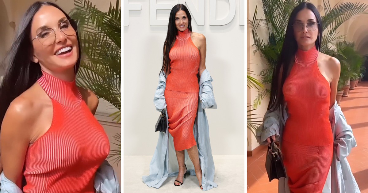 Demi Moore Aos 60 Anos Abala Fashion Week De Milão Com Vestido Vermelho Sem Nada Por Baixo 