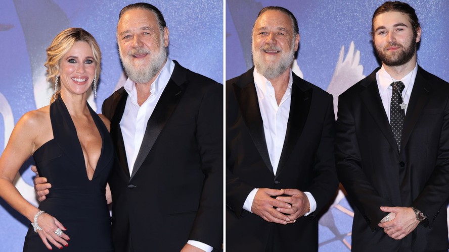 Russell Crowe faz rara aparição ao lado da namorada e do filho após ...
