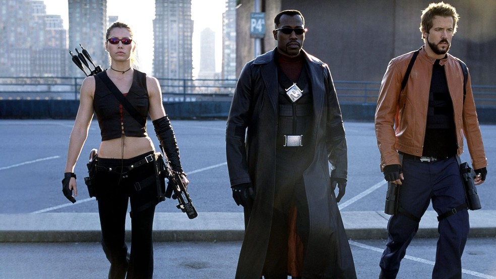 Jessica Biel, Wesley Snipes e Ryan Reynolds em cena de 'Blade Trinity' (2004) — Foto: Reprodução