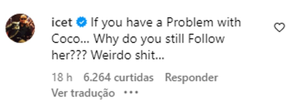 O comentário de Ice-T no post da esposa, Coco Austin — Foto: Reprodução/Instagram
