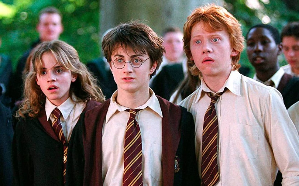 Emma Watson, Danial Radcliffe e Rupert Grint na franquia Harry Potter — Foto: Divulgação