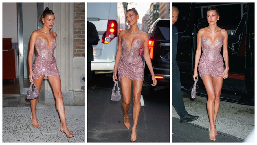 A modelo Hailey Bieber em caminhada pelas ruas de Nova York