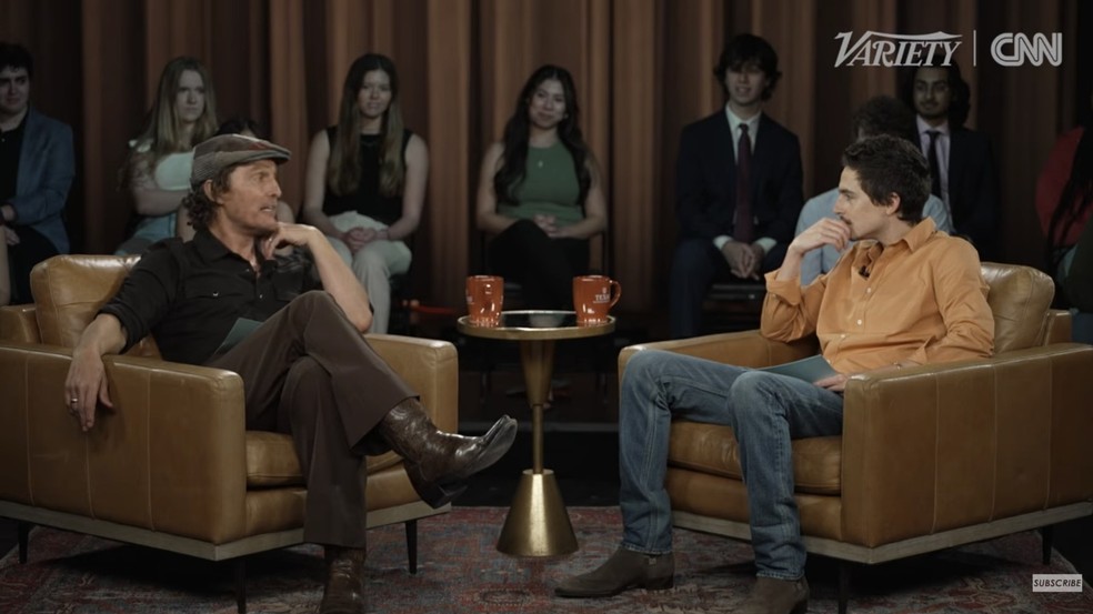 Timothée Chalamet e Matthew McConaughey — Foto: Reprodução/YouTube/Variety