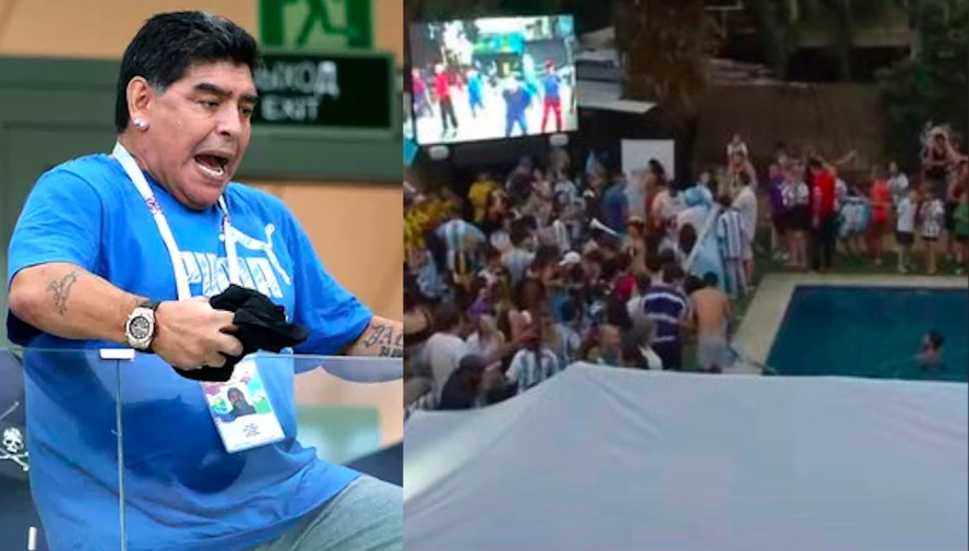 Diego Armando Maradona (1960-2020) e os torcedores que assistiram na antiga casa dele a classificação da Argentina para as oitavas-de-final da Copa do Mundo do Catar