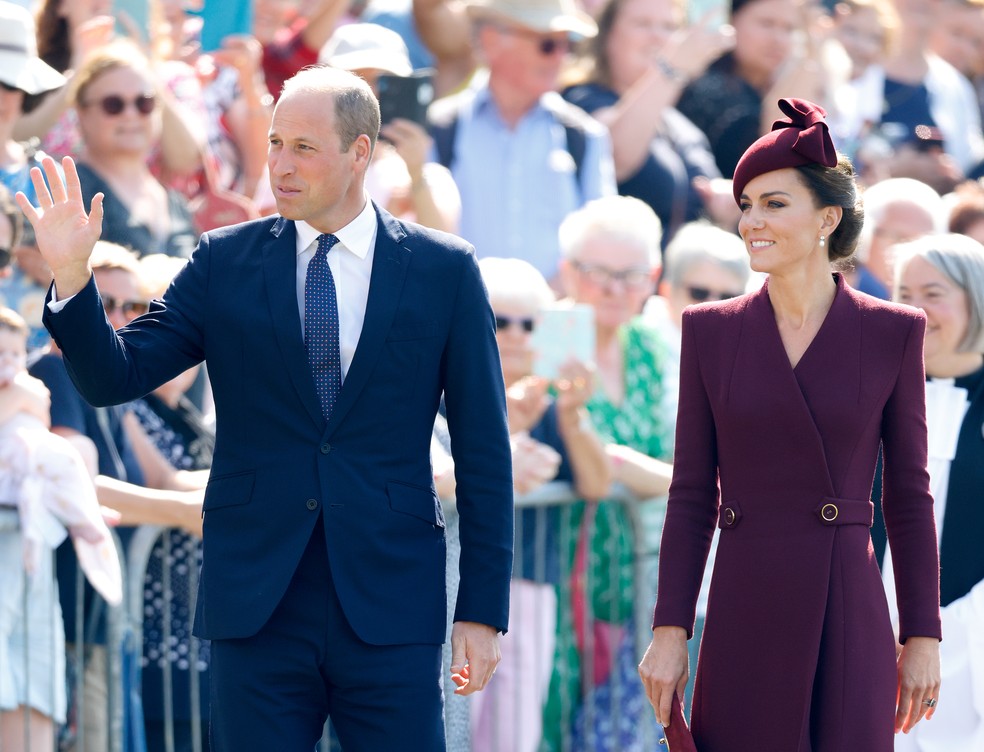 Kate Middleton e príncipe William em evento de homenagem à rainha Elizabeth II — Foto: Getty Images