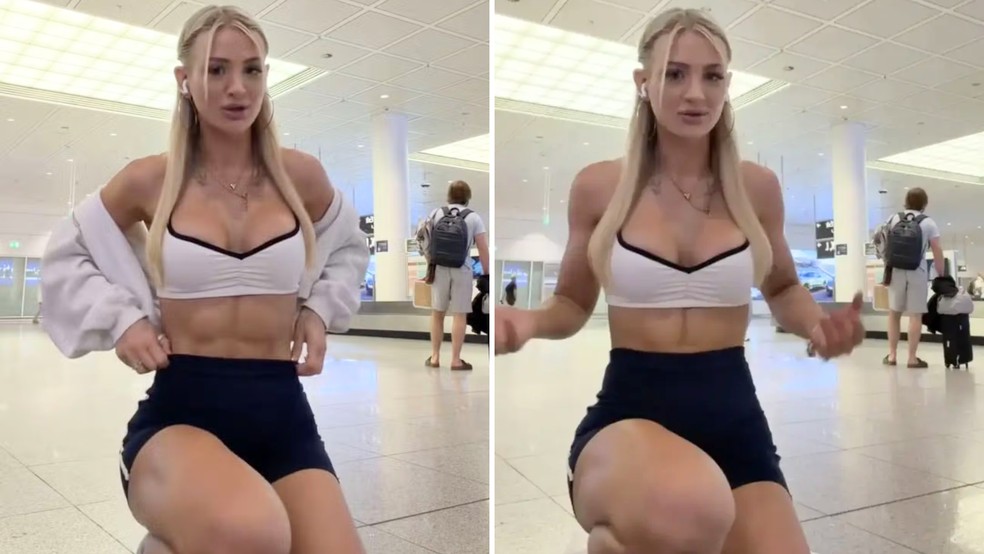 A influencer fitness alemã Edda Pilz, conhecida online como Edda Elisa, com o look que foi barrado num voo — Foto: Reprodução/Instagram