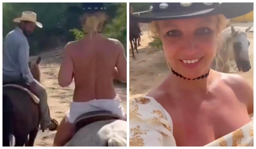 Britney Spears cavalgando de topless
