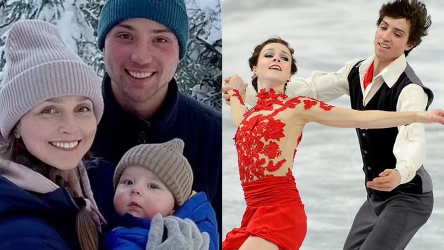 A patinadora Alexandra Paul com o marido e antigo parceiro no esporte, Mitchell Islam, e o filho do casal