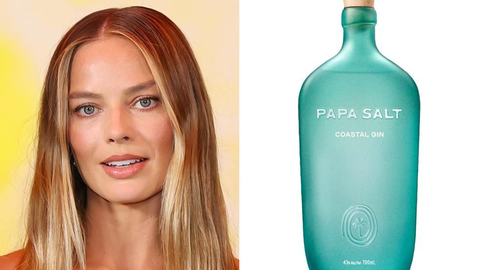 Margot Robbie e sua marca de gin — Foto: Getty Images; Divulgação