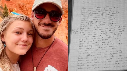 Revelada carta que Gabby Petito enviou para o namorado Brian Laundrie antes dele matá-la: 'Pare de me xingar'