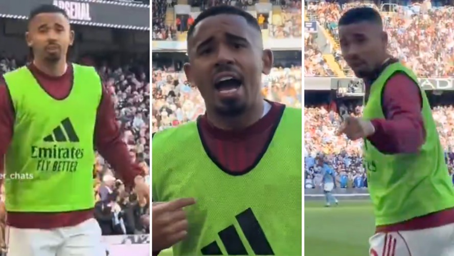 Gabriel Jesus discute com torcedor do Manchester City no jogo contra o Arsenal