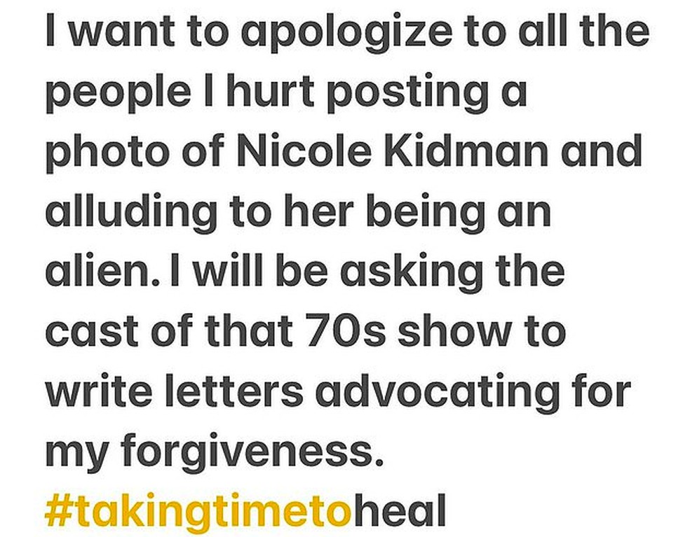 A mensagem com o pedido de desculpas irônico de Amy Schumer pela piada com Nicole Kidman — Foto: Getty Images