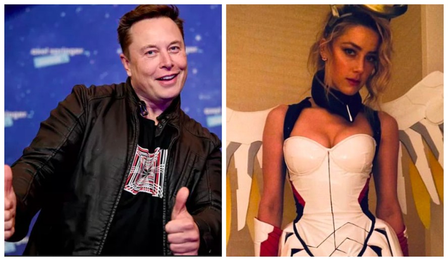 O empresário Elon Musk e a foto de Amber Heard compartilhada por ele