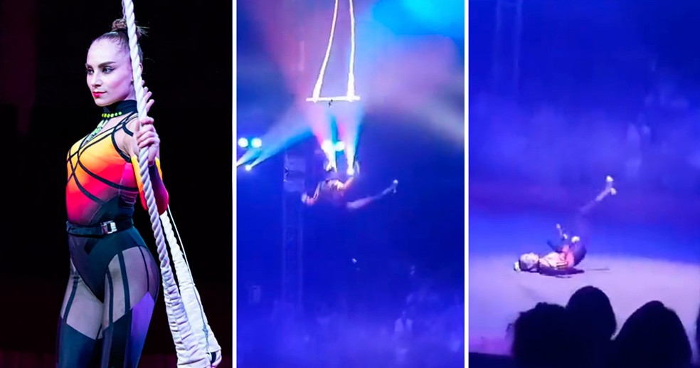 Acrobata Maria Smetanova despenca de trapézio em circo russo — Foto: reprodução/twitter