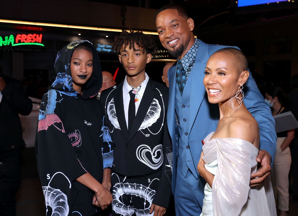 Will e Jada Smith com os filhos Jaden e Willow — Foto: Getty Images