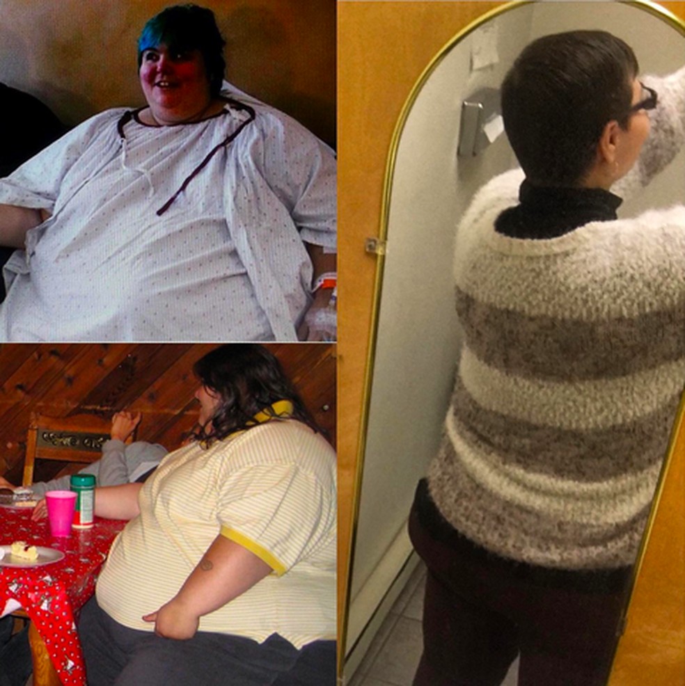 Uma montagem recente compartilhada por Paula Jones para mostrar sua transformação física — Foto: Instagram